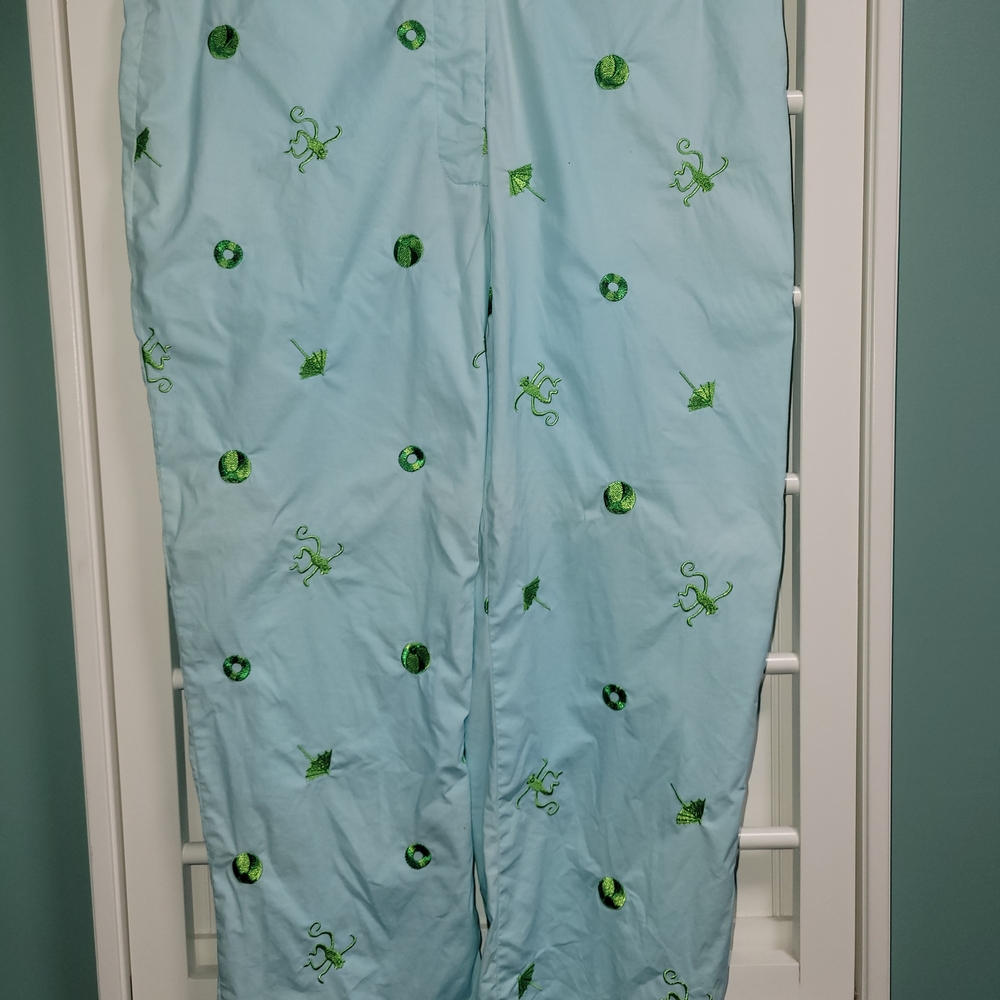 Lilly Pulitzer Light Blue Cropped Pants with Green Embroidery